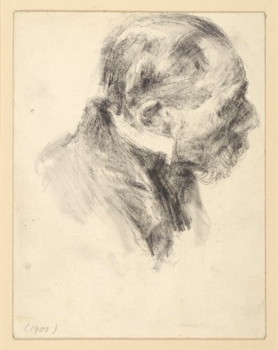 Brustbild eines bärtigen älteren Mannes mit Stehkragen, vorgebeugt, nach rechts von Adolph Menzel