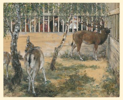 Damwild im Gehege. Aus dem "Kinderalbum" von Adolph Menzel