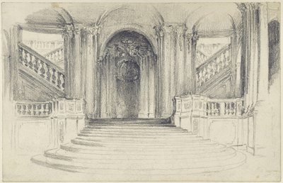 Die hofseitige Treppenanlage des Wallpavillons im Zwinger in Dresden von Adolph Menzel
