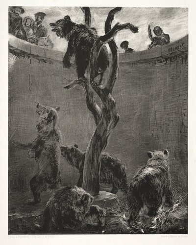 Essay on Stone with Brush and Scraper: The Bear Pit, 1851 von Adolph Menzel