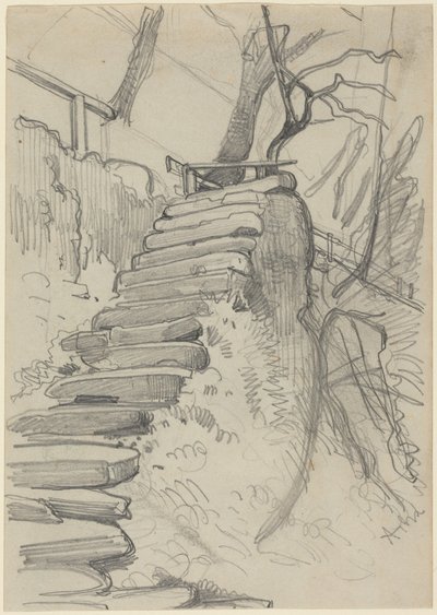 Flug von Steintreppen in einem Garten von Adolph Menzel