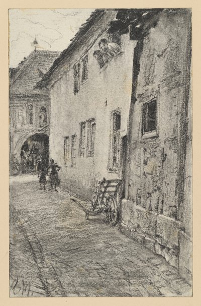 Gasse mit Blick auf einen rundbogigen Hausdurchlass von Adolph Menzel