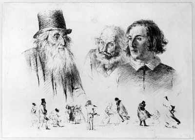 Köpfe- und Figurenstudien, Blatt 2 aus der Serie "Radir-Versuche" von Adolph Menzel