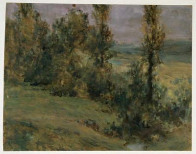 Landschaft mit Laubbäumen bei trüber Luft von Adolph Menzel