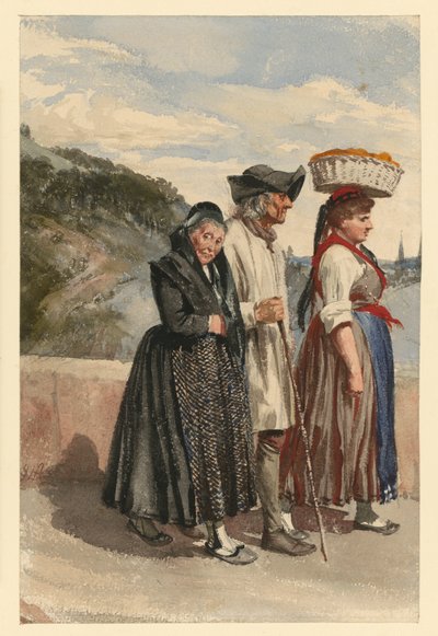 Marburger Bauern auf der Lahnbrücke von Adolph Menzel