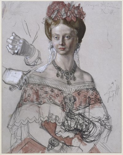 Prinzessin Alexandrine von Preußen, Porträtstudie zum Gemälde "Die Krönung Wilhelms I. in Königsberg" von Adolph Menzel