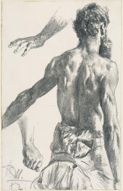 Stehender bärtiger Mann, Halbakt von hinten von Adolph Menzel