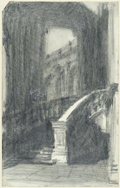 Treppe im Stadtpavillon des Zwingers in Dresden bei Nacht von Adolph Menzel