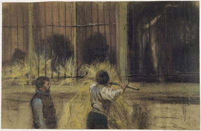 Zwei Tierwärter vor dem Raubtierhaus von Adolph Menzel