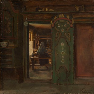 Frau am Webstuhl, Gulsvik von Adolph Tidemand