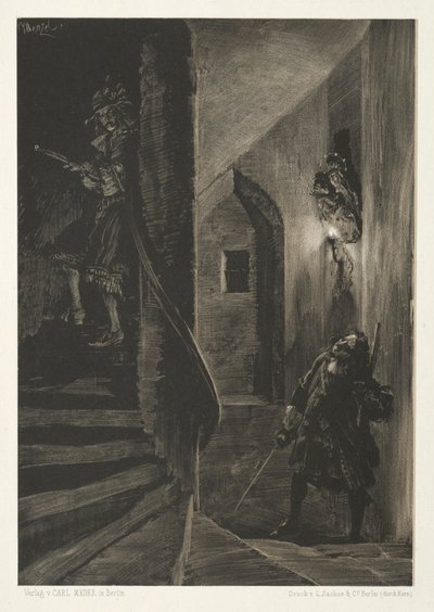 Essay über Stein mit Pinsel und Schaber: Jagd auf der Wendeltreppe von Adolph Menzel
