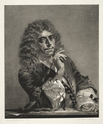 Essay über Stein mit Pinsel und Schaber: Porträt von Molière von Adolph Menzel