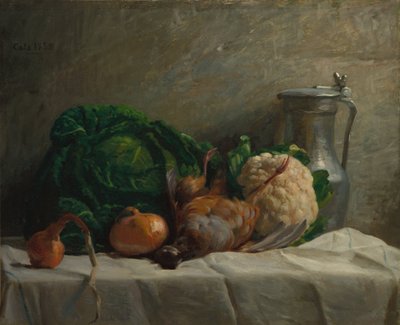 Stillleben mit Gemüse, Rebhuhn und Krug von Adolphe Felix Cals