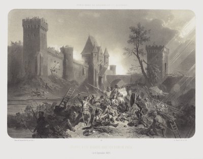 Johanna von Orleans verwundet vor den Mauern von Paris, 8. September 1429 (Lithografie) von Adolphe Jean Baptiste (after) Bayot
