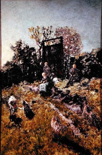 Landschaft mit Figuren und Ziegen, vor 1866 von Adolphe Joseph Thomas Monticelli