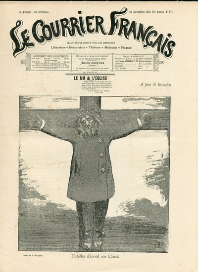 Cover von „The Courier francais“, Nummer 47, Satirisch in Schwarz-Weiß von Adolphe Leon Willette