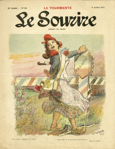 Illustration von Adolphe dit Willette für das Cover von Le Smile, Nr. 28, 09/07/14 - Der Schlag in den Rücken - Nationalismus, Französische Revolution, Krieg von 14-18 erste Mäuse, Grenzen - Marianne von Adolphe Leon Willette