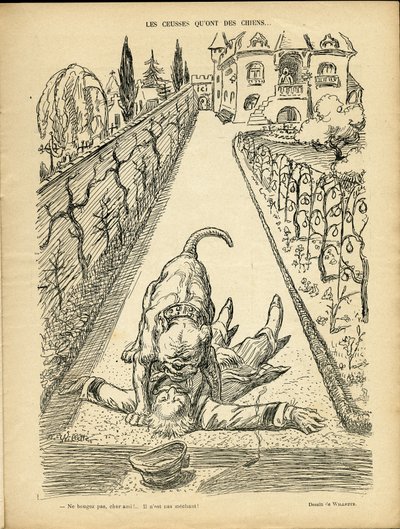 Illustration von Adolphe dit Willette (1857-1926) in Le Rire, 27/02/09 - Les ceusses que on des chiens - Architektur Urbanismus, Tiere - Hund, Pitt-Bull von Adolphe Leon Willette