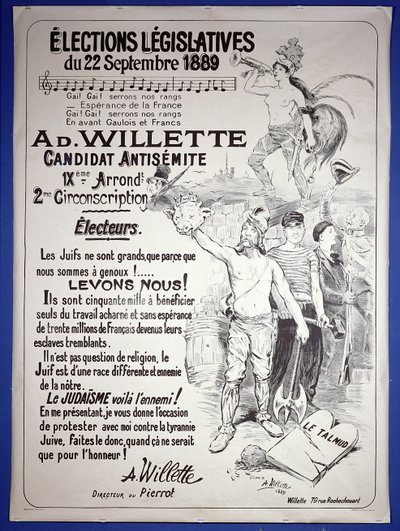 Plakat zur Förderung der Wahl des Künstlers bei den Parlamentswahlen im September 1889 von Adolphe Leon Willette