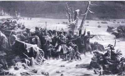 Marschall Ney unterstützt die Nachhut während des Rückzugs aus Moskau, Illustration aus Landmarks in European History, veröffentlicht von Gresham Publishing Co, ca. 1920 (Lithografie) von Adolphe Yvon