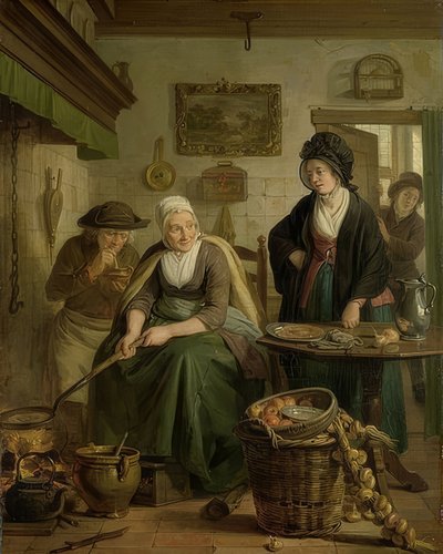 Frau beim Backen von Pfannkuchen von Adriaan de Lelie