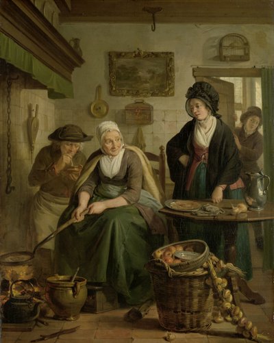 Frau backt Pfannkuchen von Adriaan de Lelie