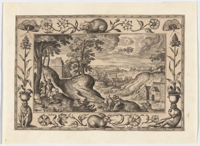 Abrahams Opferung Isaaks, aus Landschaften mit Alten und Neuen Testamentsszenen und Jagdszenen von Adriaen Collaert