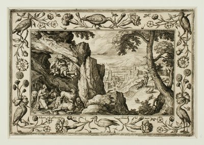 Daniel in der Löwengrube, aus Landschaften mit alten und neuen Testamentsszenen und Jagdszenen von Adriaen Collaert