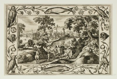 Hirschjagd, aus Landschaften mit Szenen aus dem Alten und Neuen Testament und Jagdszenen von Adriaen Collaert