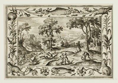 Hasenjagd, aus Landschaften mit Szenen aus dem Alten und Neuen Testament und Jagdszenen von Adriaen Collaert