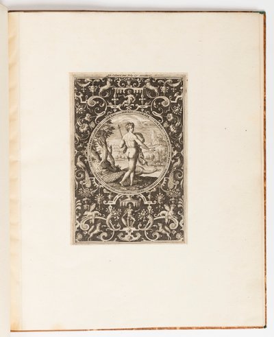 Juno, Platte aus einer Suite von 6 ornamentalen Entwürfen mit dem Urteil des Paris von Adriaen Collaert