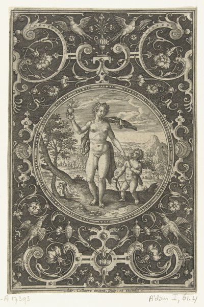 Medaillon mit Venus und dem Apfel des Paris in der Hand und Amor an ihrer Seite von Adriaen Collaert