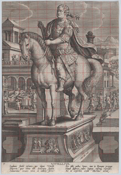 Tafel 9: Reiterstatue von Vitellius, dreiviertel nach links gesehen, ca. 1587-89 von Adriaen Collaert