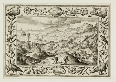 Hasenjagd, aus Landschaften mit Szenen aus dem Alten und Neuen Testament und Jagdszenen von Adriaen Collaert