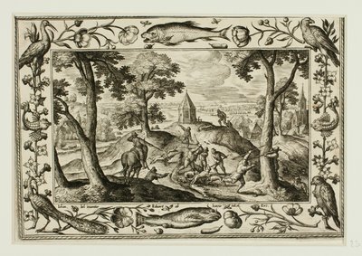 Wolfsjagd, aus Landschaften mit alten und neuen Testament-Szenen und Jagdszenen von Adriaen Collaert