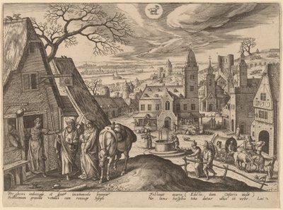 Die Jungfrau und Joseph im Gasthaus von Adriaen Collaert after Hans Bol
