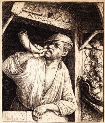Bäcker, der sein Horn bläst, ca. 1670 von Adriaen Jansz. van Ostade