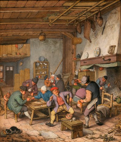 Raum in einem Gasthaus mit Bauern, die trinken, rauchen und Backgammon spielen von Adriaen Jansz. van Ostade