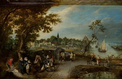 Landschaft mit Figuren und einem Dorffest von Adriaen Pietersz van de Venne