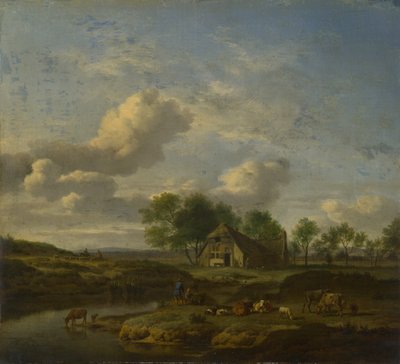 Landschaft mit einem Bauernhof an einem Bach, 1661 von Adriaen Velde van de