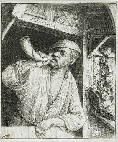 Bäcker, der sein Horn bläst von Adriaen van Ostade