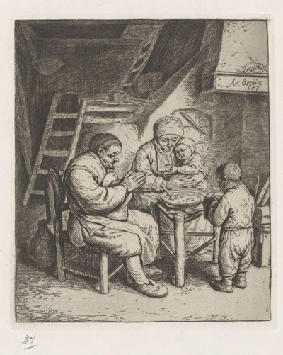Familie am Tisch vor der Mahlzeit von Adriaen van Ostade