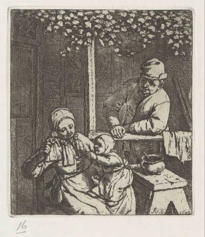 Mutter mit Kind auf dem Schoß, das nach einer Puppe greift von Adriaen van Ostade
