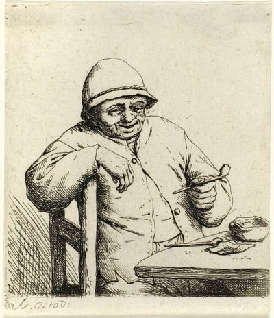 Raucher, der sich auf die Rückenlehne eines Stuhls lehnt von Adriaen van Ostade