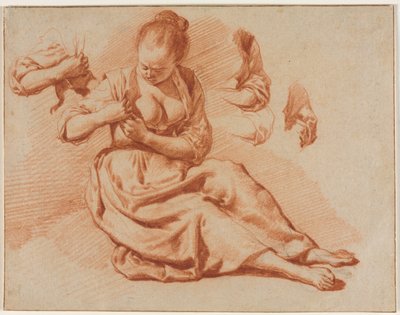 Sitzende Frau, die nach Flöhen sucht, c. 1671 von Adriaen van de Velde