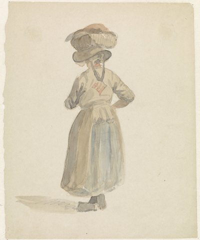 Figurenstudie einer Frau mit einem Korb auf dem Kopf, von hinten von Adrianus Eversen