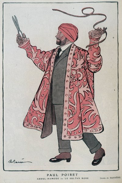 Karikatur von Paul Poiret, französischer Designer (1879-1944) in Abdul-Hamode oder Le Sultan Rose - Illustration von Adrien Barrère (1877-1931) In Fantasio, 01/12/1919 von Adrien Barrere