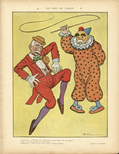 Illustration von A Barrere (1874-1931) in Le Rire, 22/02/13 - Zirkusspiele - Clemenceau George, Pams Jules (1852-1930), Zirkus, Karneval/Spiel/Zirkus von Adrien Barrere