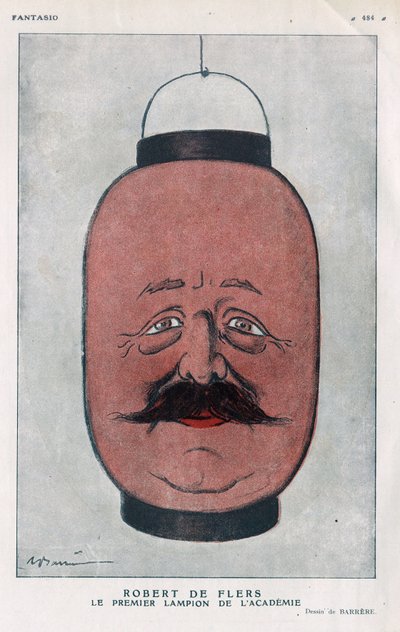 Robert Pelleve de La Motte-Ango, Marquis de Flers, französischer Dramatiker (1872-1927). (Die erste Laterne der Akademie). Karikatur von Barrere in 