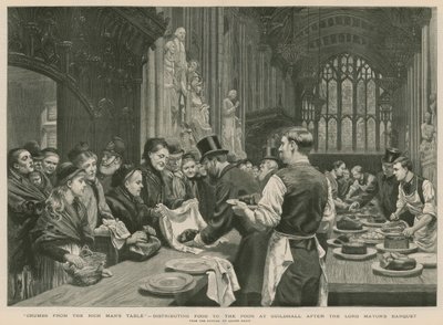 Verteilung von Essen an die Armen in der Guildhall nach dem Bankett des Lord Mayor (Gravur) von Adrien Emmanuel Marie